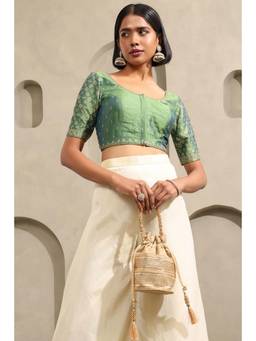 Soch - Womens Green Poly Viscose Zari Embroidered Blouse with Sequins