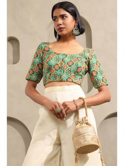 Soch - Womens Green Muslin Ethnic Motifs Blouse with Sequins