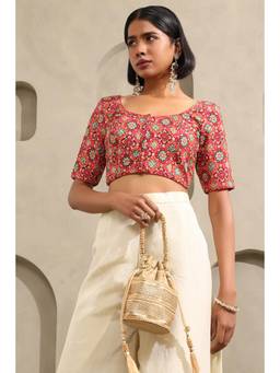 Soch - Womens Maroon Muslin Ethnic Motifs Blouse with Zari Embroidery and Sequins