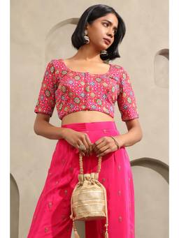 Soch - Womens Fuchsia Muslin Ethnic Motifs Blouse with Sequins