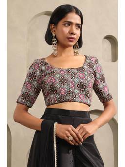 Soch - Womens Grey Muslin Ethnic Motifs Blouse with Zari Embroidery and Sequins Work
