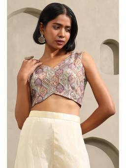 Soch - Womens Purple Chinon Botanical Zari Embroidered Blouse