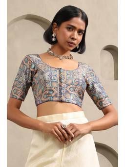Soch - Womens Turquoise Blue Silk Ethnic Motifs Zari Woven Blouse