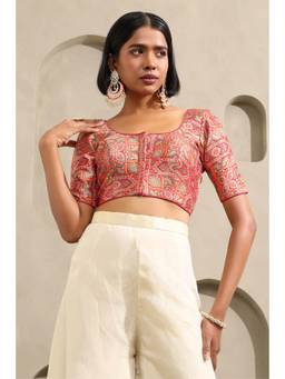 Soch - Womens Red Silk Ethnic Motifs Blouse with Zari Work
