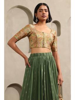 Soch - Womens Olive Silk Ethnic Motifs Blouse with Zari Work