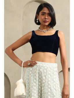 Soch - Womens Navy Blue Velvet Solid Blouse