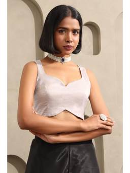 Soch - Womens Light Grey Suede Velvet Solid Blouse