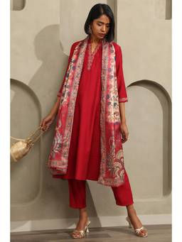 Soch - Womens Red Desert Storm Solid Salwar Suit with Zari Embroidery