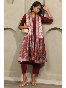 Soch - Womens Maroon Desert Storm Solid Salwar Suit with Zari Embroidery