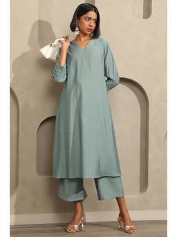 Soch - Womens Green Muslin Solid A-Line Kurta and Pant with Beads