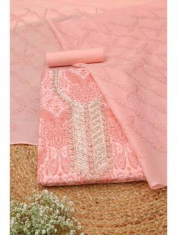 Soch - Womens Peach Cotton Paisley Printed Dress Material