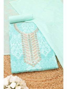 Soch - Womens Powder Turquoise Cotton Paisley Dress Material Work