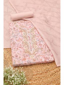 Soch - Womens Blush Pink Cotton Botanical Printed Dress Material with Beads
