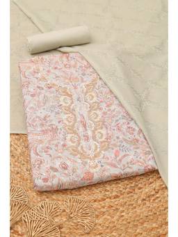 Soch - Womens Sap Green Cotton Botanical Printed Dress Material with Beads