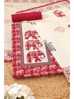 Soch - Womens Red Cotton Warli Printed Dress Material with Applique Work