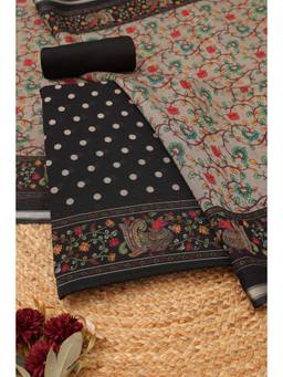 Soch - Womens Black Maheshwari Silk Kalamkari Printed Dress Material