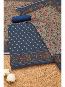 Soch - Womens Indigo Maheshwari Silk Kalamkari Printed Dress Material
