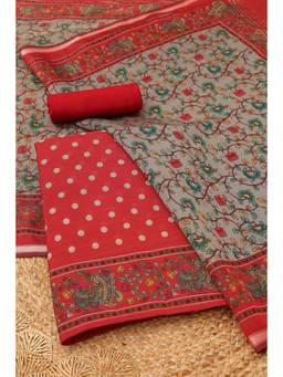 Soch - Womens Red Maheshwari Silk Kalamkari Printed Dress Material