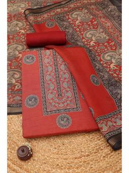 Soch - Womens Red Maheshwari Silk Kalamkari Dress Material