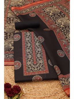 Soch - Womens Black Maheshwari Silk Kalamkari Printed Dress Material