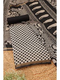 Soch - Womens Grey Maheshwari Silk Polka Dots Printed Dress Material