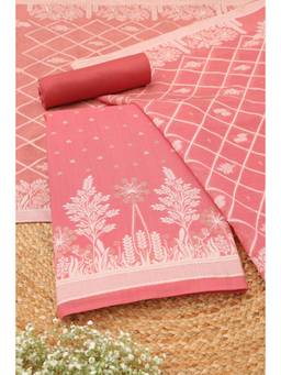 Soch - Womens Peach Chanderi Botanical Woven Dress Material