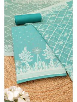 Soch - Womens Turquoise Chanderi Botanical Woven Dress Material