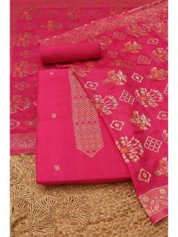Soch - Womens Fuchsia Russian Silk Floral Zari Woven Dress Material