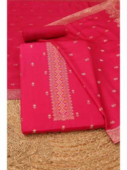 Soch - Womens Fuchsia Russian Silk Dress Material with Zari Woven Work