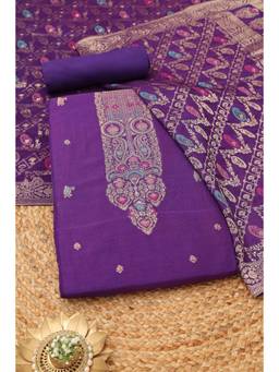 Soch - Womens Purple Russian Silk Zari Woven Dress Material with Zari Work