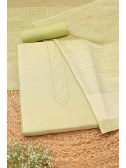 Soch - Womens Light Green Giraffe Silk Woven Design Dress Material with Zardosi