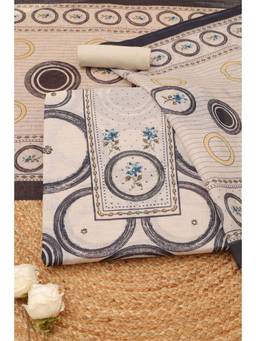 Soch - Womens Cream Linen Geometric Dress Material with Beads and Stones Work