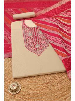 Soch - Womens Beige Tissue Embroidered Dress Material with Zari Work
