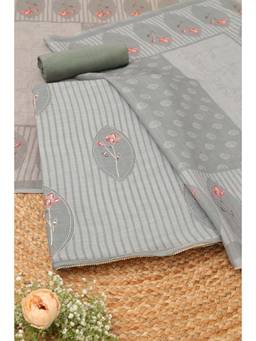 Soch - Womens Sap Grey Linen Botanical Dress Material