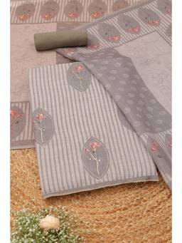 Soch - Womens Grey Linen Botanical Dress Material with Zardosi Embroidery and Sequins
