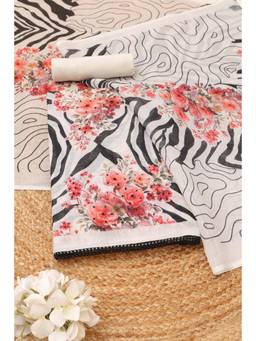 Soch - Womens Cream Linen Floral Printed Dress Material with Beads