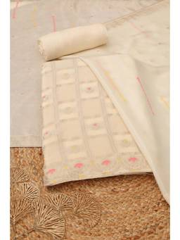 Soch - Womens Cream Ho Silk Zari Woven Dress Material
