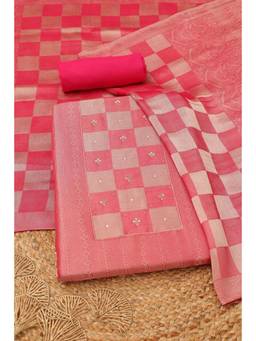 Soch - Womens Fuchsia Giraffe Silk Dress Material with Zardosi Embroidery and Sequins