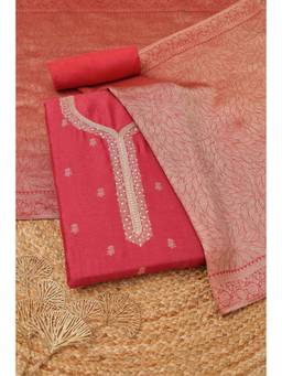 Soch - Womens Magenta Russian Silk Zari Woven Dress Material