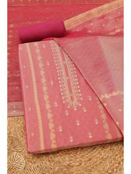 Soch - Womens Blush Pink Tissue Zari Woven Dress Material with Zardosi Work