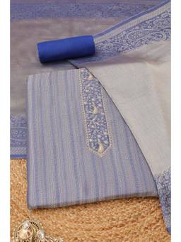 Soch - Womens Blue Giraffe Silk Striped Dress Material with Zardosi Work