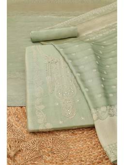 Soch - Womens Light Green Giraffe Silk Zari Woven Dress Material
