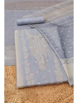 Soch - Womens Blue Giraffe Silk Ethnic Motifs Dress Material with Mirror Work
