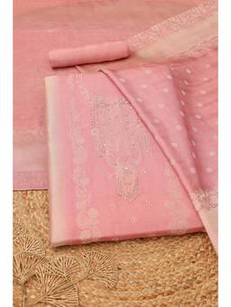 Soch - Womens Peach Giraffe Silk Dress Material with Zardosi Embroidery Work