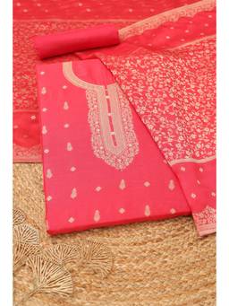 Soch - Womens Fuchsia Russian Silk Zari Woven Dress Material with Zardosi Embroidery