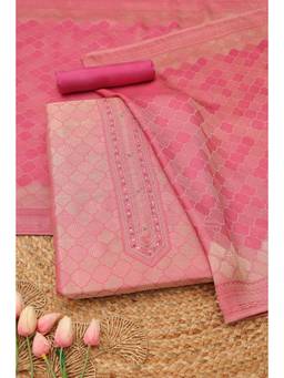Soch - Womens Blush Pink Giraffe Silk Geometric Zari Woven Dress Material