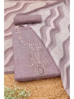 Soch - Womens Lavender Linen Shimmer Paisley Dress Material