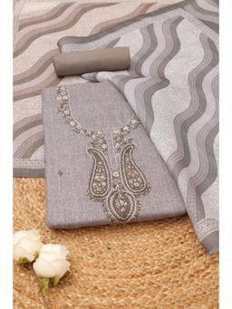 Soch - Womens Olive Linen Shimmer Paisley Dress Material