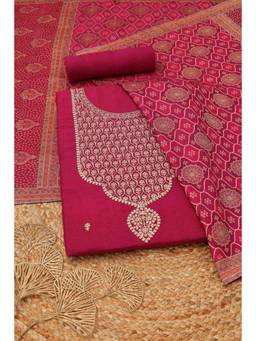 Soch - Womens Pink Russian Silk Ethnic Motifs Dress Material with Zari Embroidery
