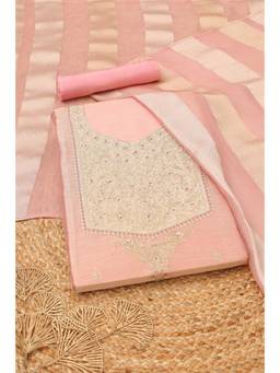 Soch - Womens Peach Giraffe Silk Embroidered Dress Material